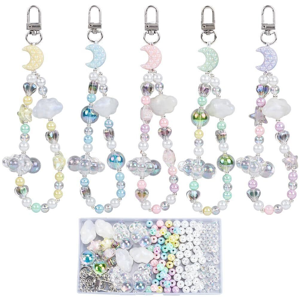 9888 1 Box DIY 5 Sets Bag Charms Kit Star and Moon Key Chain Crescent Star